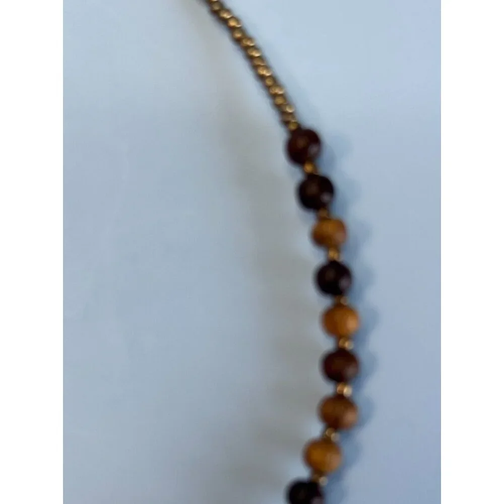 Artisan Necklace Bamboo Beads Cream Tone Carved Floral Focal 16 Inches - Picture 5 of 6